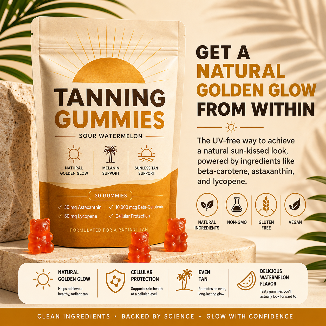 Golden Glow Tanning Gummies – UV-Free Tan Support