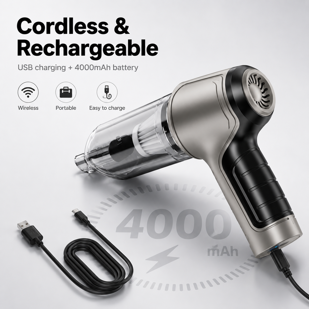 Powerful Mini Cordless Vacuum Cleaner for Car, Home & Office